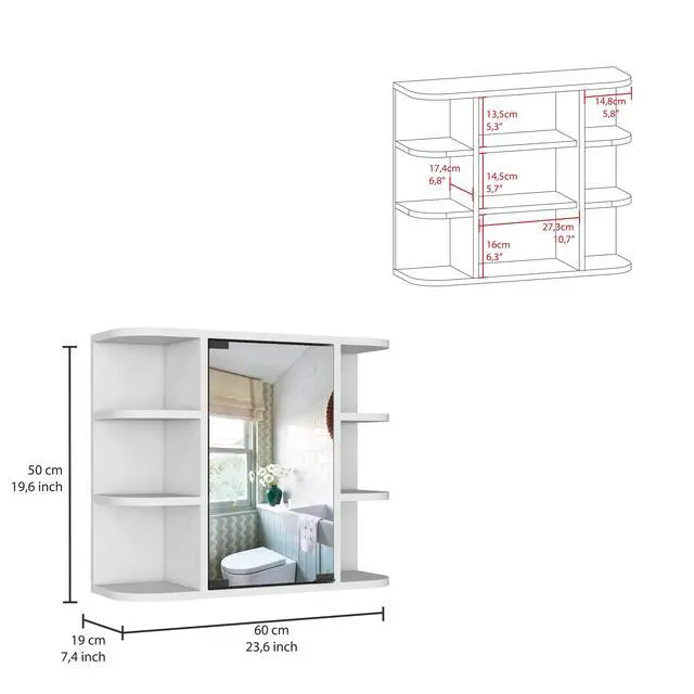 Alt view image 4 of 7 - Medicine Cabinet Milano, Six External Shelves Mirror, White Finish