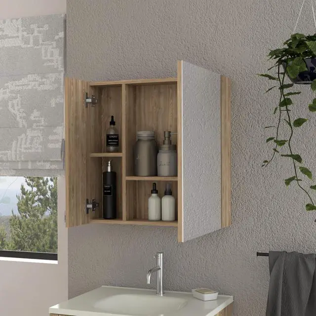 Main image of Medicine Cabinet Prague, Four Internal Shelves, Single Door, Pine Finish