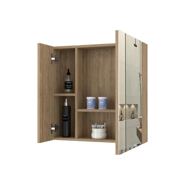Alt view image 6 of 7 - Medicine Cabinet Prague, Four Internal Shelves, Single Door, Pine Finish