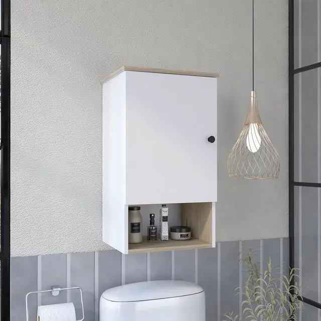 Main image of Medicine Cabinet Porto, Two Internal Shelves, Light Oak / White Finish