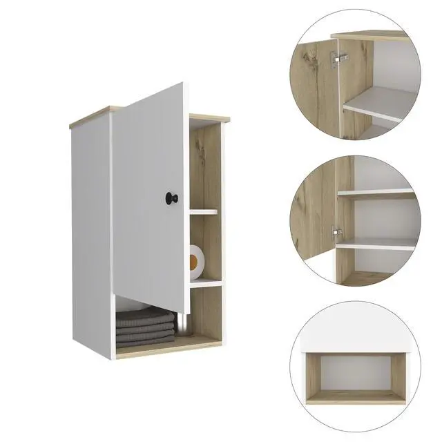 Alt view image 5 of 7 - Medicine Cabinet Porto, Two Internal Shelves, Light Oak / White Finish