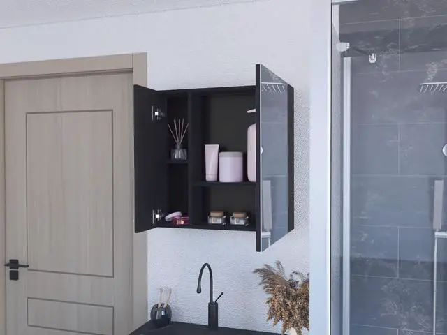 Alt view image 4 of 7 - Medicine Cabinet Prague, Four Internal Shelves, Single Door, Black Wengue Finish