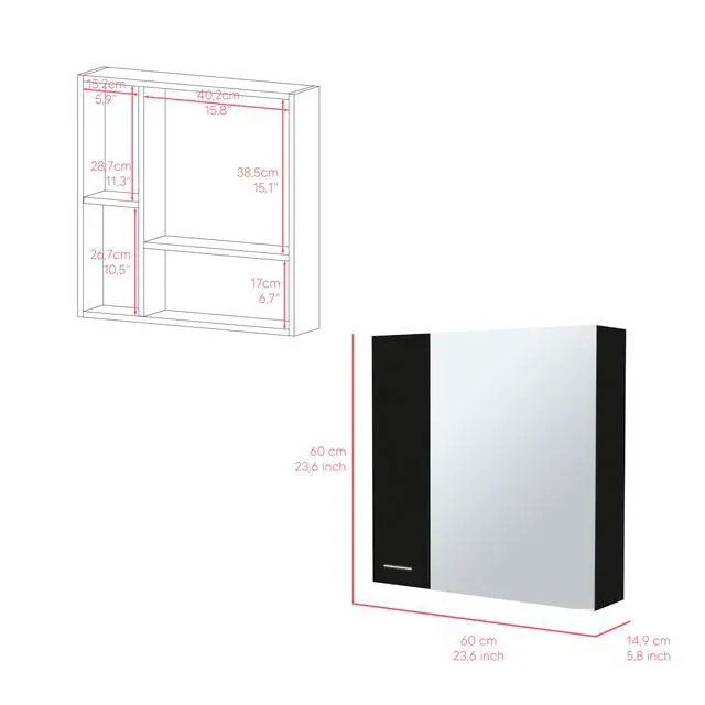 Alt view image 3 of 7 - Medicine Cabinet Prague, Four Internal Shelves, Single Door, Black Wengue Finish