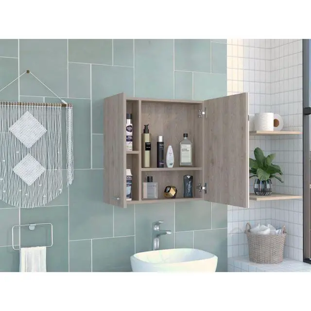Alt view image 7 of 7 - Medicine Cabinet Prague, Four Internal Shelves, Single Door, Light Gray Finish