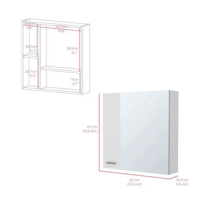 Alt view image 3 of 7 - Medicine Cabinet Prague, Four Internal Shelves, Single Door, White Finish