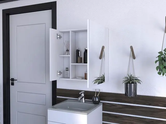Alt view image 4 of 7 - Medicine Cabinet Prague, Four Internal Shelves, Single Door, White Finish