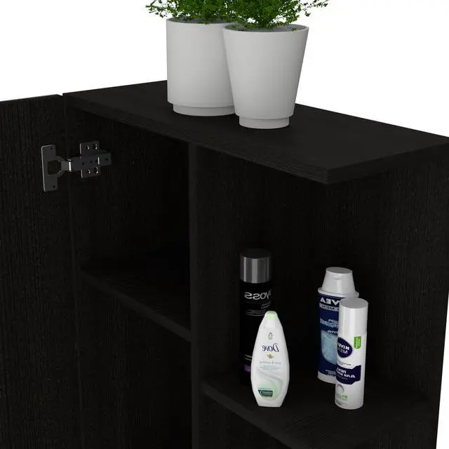 Alt view image 3 of 7 - Mirror Linen Cabinet Reno,Four Interior Shelves, Black Wengue Finish
