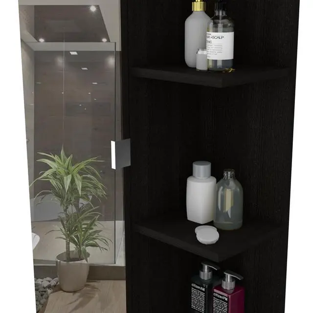 Alt view image 6 of 7 - Mirror Linen Cabinet Reno,Four Interior Shelves, Black Wengue Finish
