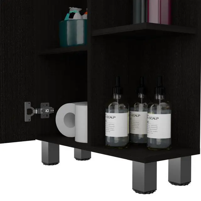 Alt view image 7 of 7 - Mirror Linen Cabinet Reno,Four Interior Shelves, Black Wengue Finish