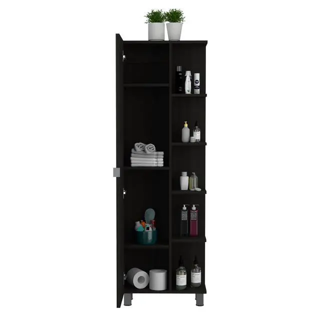 Alt view image 4 of 7 - Mirror Linen Cabinet Reno,Four Interior Shelves, Black Wengue Finish