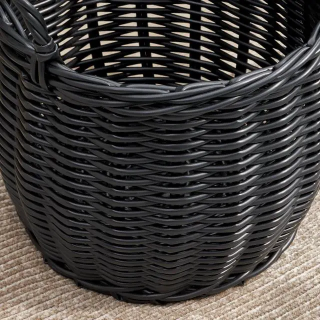 Alt view image 5 of 6 - Lucius Round Resin Woven Wicker Basket with Handles - 13" x 13" x 10.2" - Black - For Clothes, Towels, Toys, Magazines Storage and Home Decoration