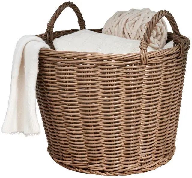 Main image of Joseph Round Cone Woven Resin Wicker Basket with Handles - 16" x 16" x 10.5" - Chocolate Brown - For Clothes, Towels, Canvas, Toys, Magazine Storage and Home Decoration