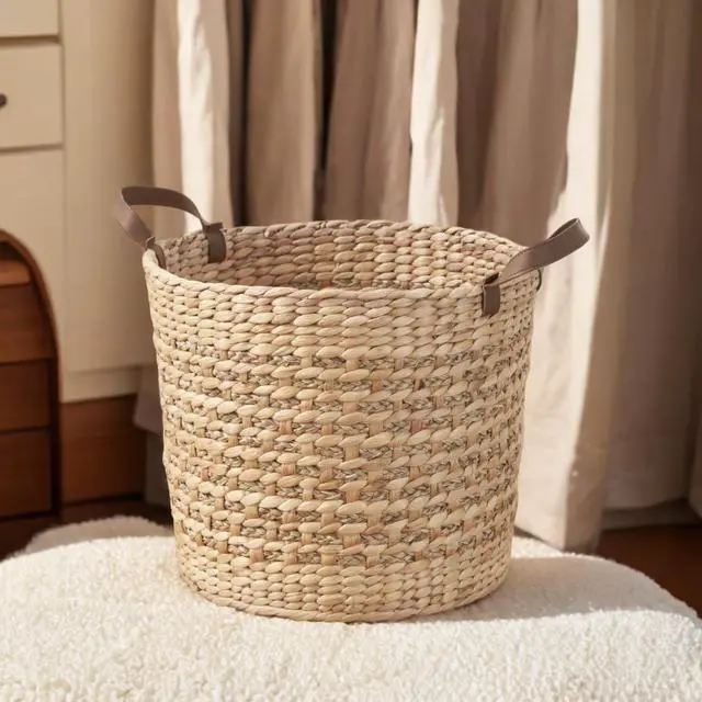 Alt view image 3 of 6 - Water Hyacinth Woven Round Multi Use 16" Storage Basket - Natural Brown