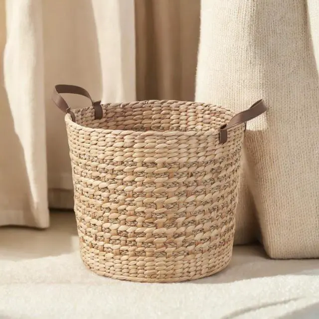 Alt view image 4 of 6 - Water Hyacinth Woven Round Multi Use 16" Storage Basket - Natural Brown