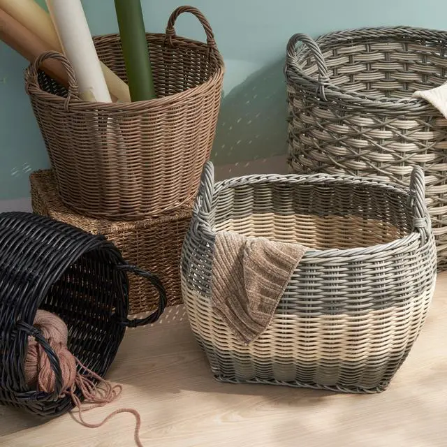 Alt view image 5 of 5 - Zita Oval Resin Woven Wicker Multi-Use Storage Basket with Handles - 18" x 15" x 11.4" - White-Gray - For Towel, Toys, Magazines Storage and Home Decoration