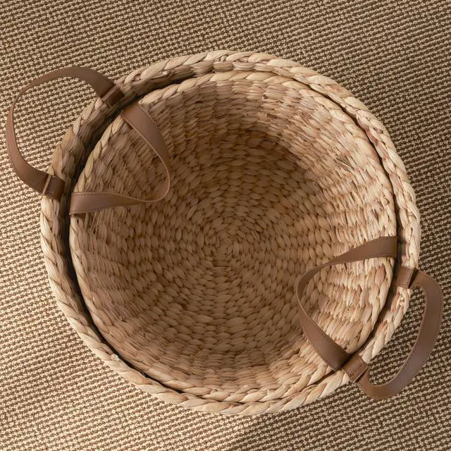 Alt view image 5 of 6 - Water Hyacinth Woven Round Multi Use 16" Storage Basket - Natural Brown