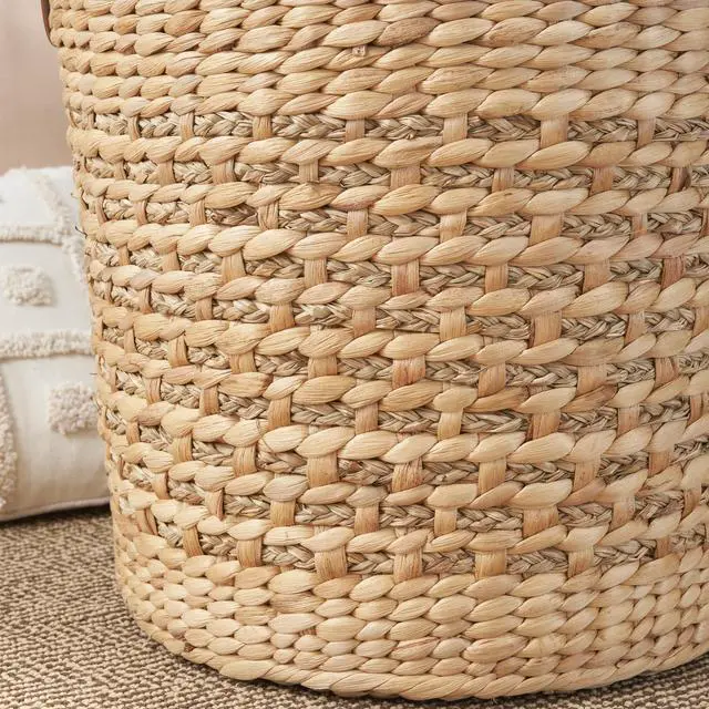 Alt view image 6 of 6 - Water Hyacinth Woven Round Multi Use 16" Storage Basket - Natural Brown