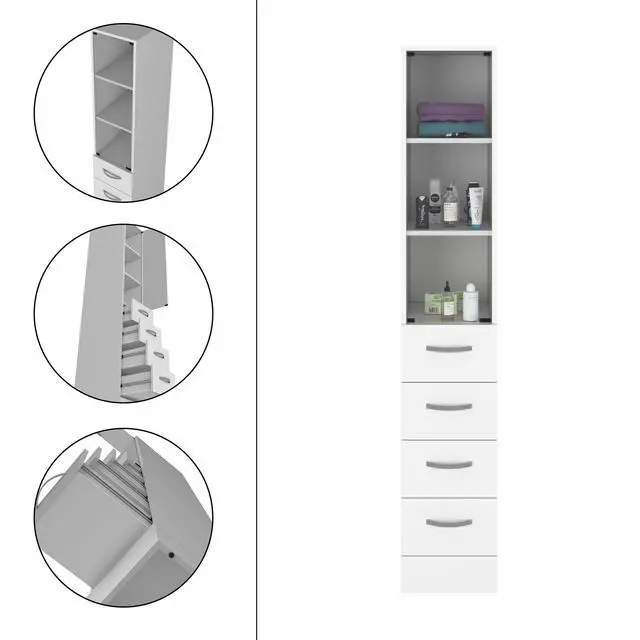 Alt view image 6 of 6 - Linen Cabinet 68" H, Three Shelves, Four Drawers and Metal handles, White