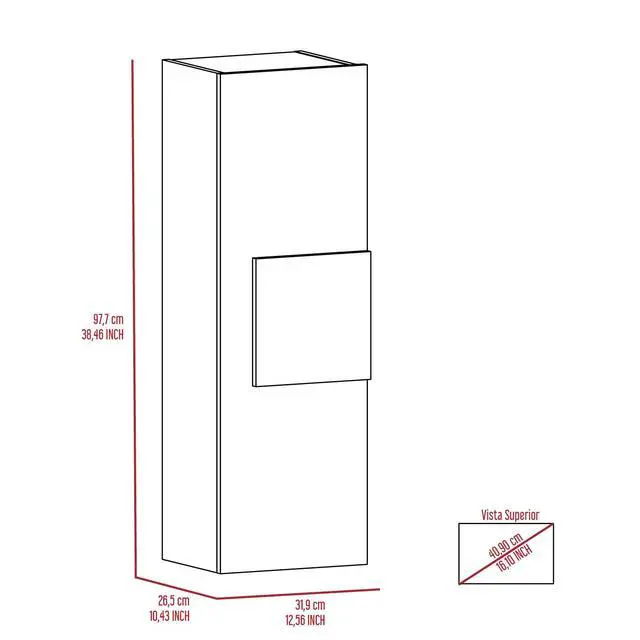 Alt view image 3 of 6 - Medicine 38"H Single Door Cabinet, Three Shelves, Light Oak / White