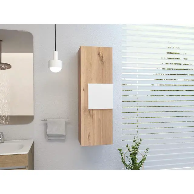 Alt view image 2 of 6 - Medicine 38"H Single Door Cabinet, Three Shelves, Light Oak / White