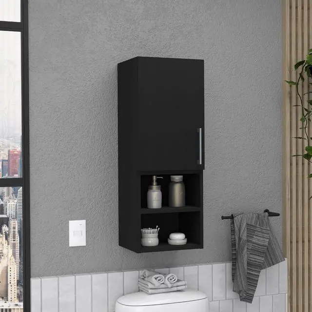 Main image of Medicine Single Door Cabinet 31"H, Two External Shelves, Two Interior Shelves, Black