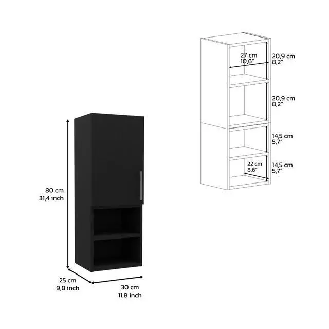 Alt view image 6 of 6 - Medicine Single Door Cabinet 31"H, Two External Shelves, Two Interior Shelves, Black