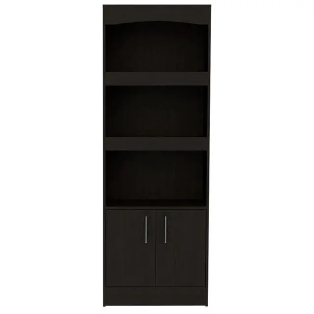 Alt view image 3 of 7 - Bookcase, Three Shelves, Double Door Cabinet, Metal Hardware, Black