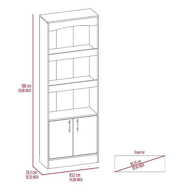 Alt view image 4 of 5 - Bookcase, Three Shelves, Double Door Cabinet, Metal Hardware, Light Gray