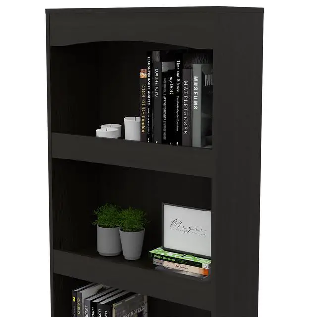 Alt view image 5 of 7 - Bookcase, Three Shelves, Double Door Cabinet, Metal Hardware, Black