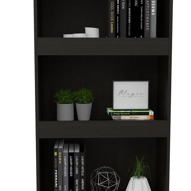 Alt view image 7 of 7 - Bookcase, Three Shelves, Double Door Cabinet, Metal Hardware, Black