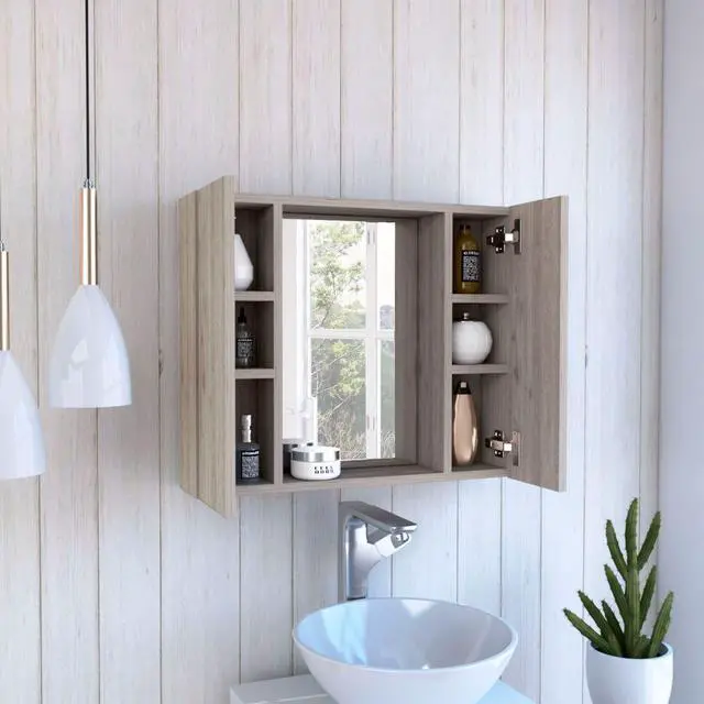 Alt view image 2 of 7 - Medicine Double Door Cabinet 19" H, One External Shelf, Light Gray