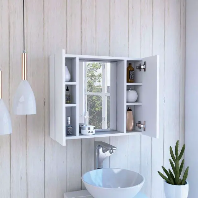 Alt view image 2 of 7 - Medicine Double Door Cabinet 19" H, One External Shelf, White