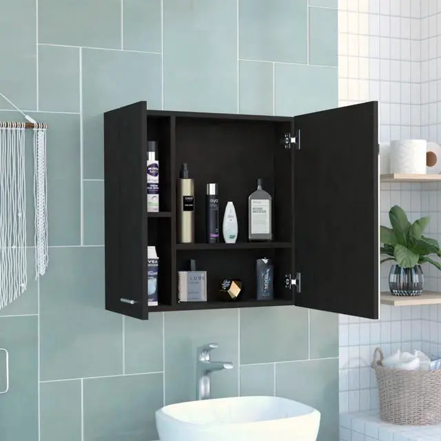 Alt view image 2 of 6 - Medicine Double Door Cabinet 23" H,Four Interior Shelves, Black