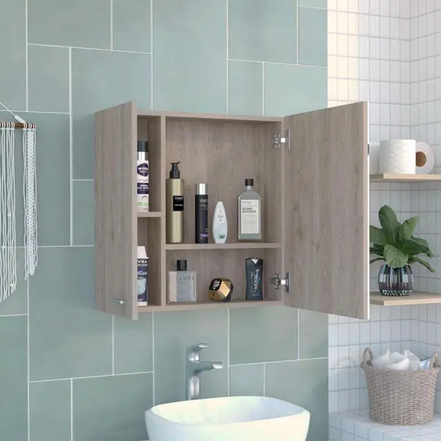 Alt view image 2 of 7 - Medicine Double Door Cabinet 23" H,Four Interior Shelves, Light Gray