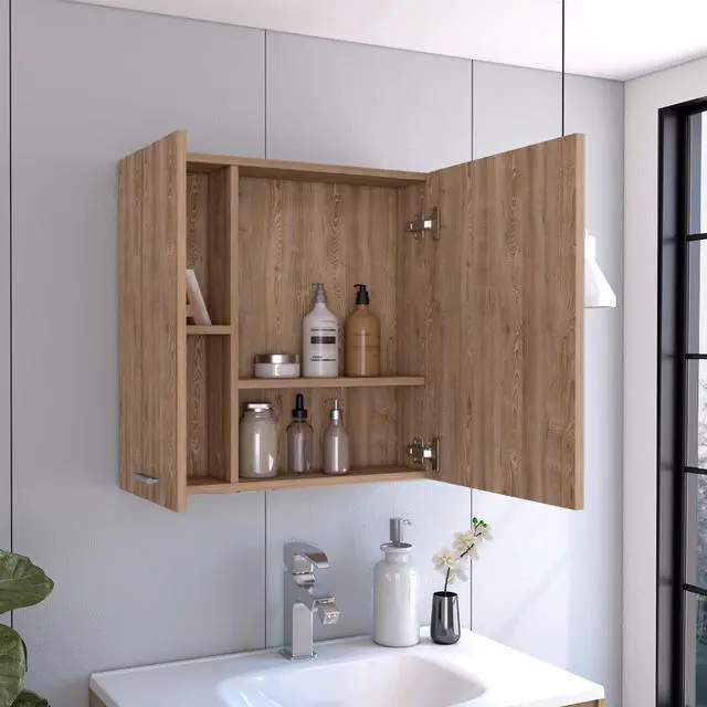 Alt view image 4 of 5 - Medicine 23H" Double Door Cabinet,Four Interior Shelves, Pine
