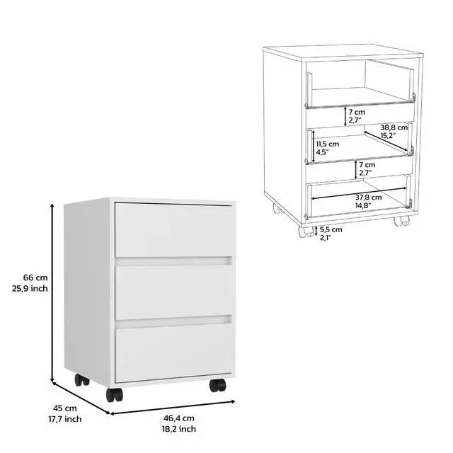 Alt view image 2 of 5 - Filing Cabinet, Four Casters, Three Drawers, Top Surface, White