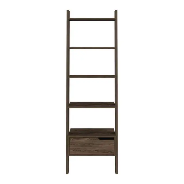 Alt view image 3 of 7 - Ladder Bookcase, One Drawer, Five Open Shelves, Dark Walnut