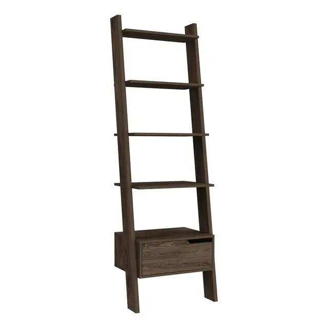 Alt view image 4 of 7 - Ladder Bookcase, One Drawer, Five Open Shelves, Dark Walnut