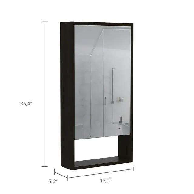 Alt view image 6 of 7 - Medicine Single Door Cabinet 35" H, Two Interior Shelves, One External Shelf, Black
