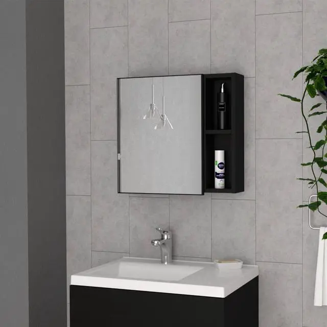 Main image of Medicine 18H" Single Door Cabinet, Two External Shelves, Three Interior Shelves , Black