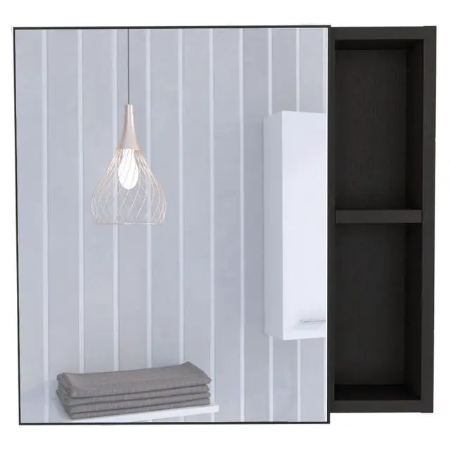 Alt view image 3 of 7 - Medicine 18H" Single Door Cabinet, Two External Shelves, Three Interior Shelves , Black