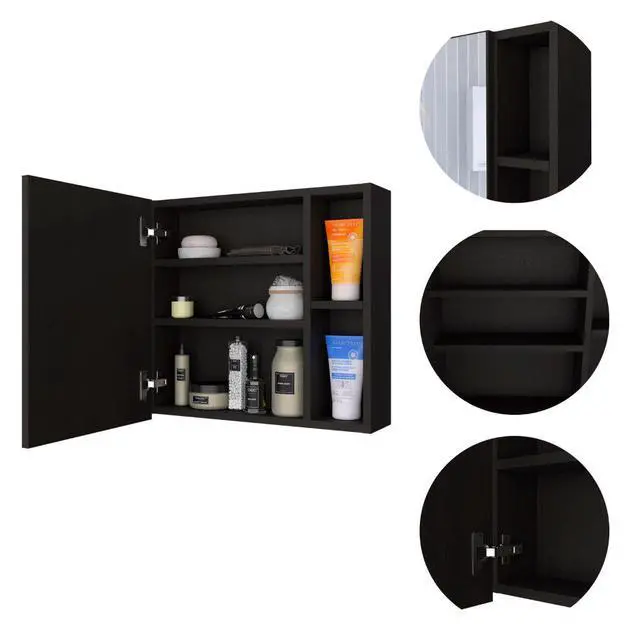 Alt view image 5 of 7 - Medicine 18H" Single Door Cabinet, Two External Shelves, Three Interior Shelves , Black