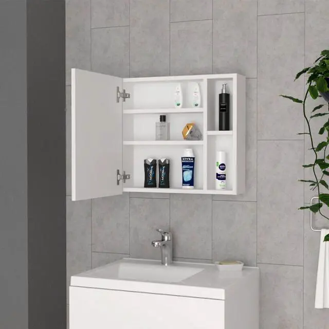 Alt view image 2 of 5 - Medicine 18H" Single Door Cabinet, Two External Shelves, Three Interior Shelves , White
