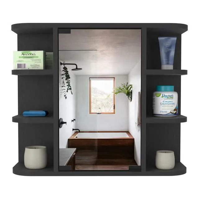 Alt view image 2 of 7 - Medicine Cabinet 19" H, Six External Shelves, Three Interior Shelves, Black