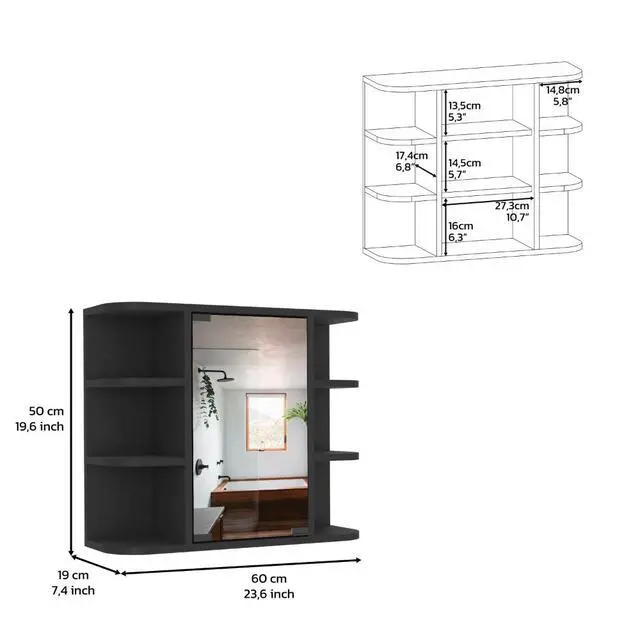 Alt view image 7 of 7 - Medicine Cabinet 19" H, Six External Shelves, Three Interior Shelves, Black