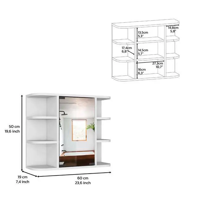 Alt view image 2 of 5 - Medicine Cabinet 19" H, Six External Shelves, Three Interior Shelves, White