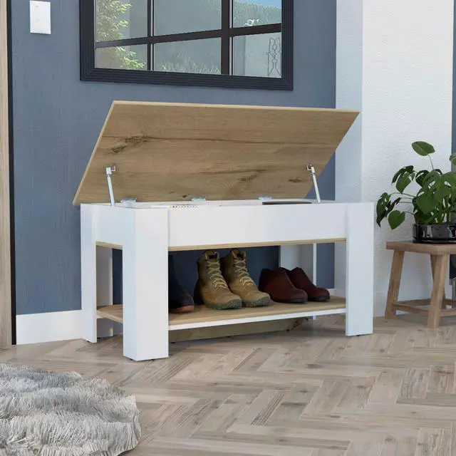 Alt view image 2 of 7 - Storage Table, Four Legs, Lower Shelf, Light Oak / White