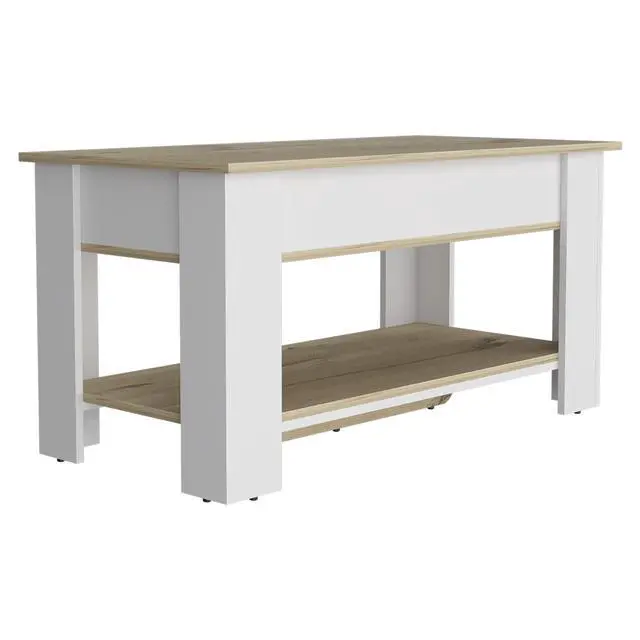 Alt view image 3 of 7 - Storage Table, Four Legs, Lower Shelf, Light Oak / White
