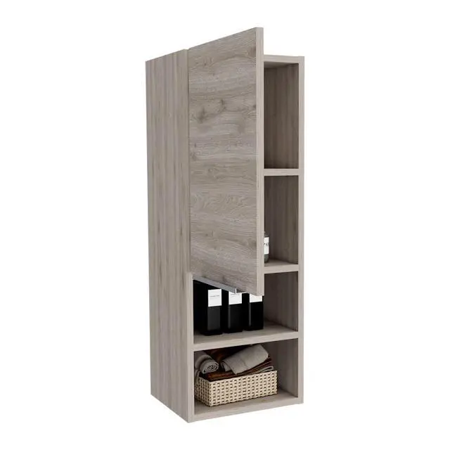Alt view image 5 of 7 - Medicine Single Door Cabinet 32" H, Two Interior Shelves, Two External Shelves, Light Gray
