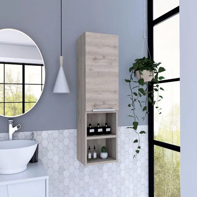 Main image of Medicine Single Door Cabinet 32" H, Two Interior Shelves, Two External Shelves, Light Gray